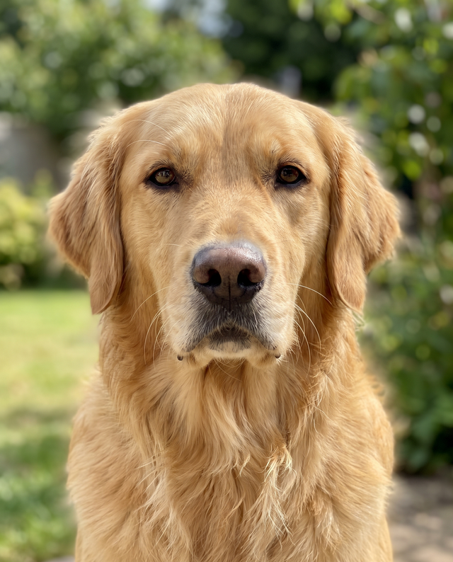 Example of a good photo: dog facing the camera in even daylight