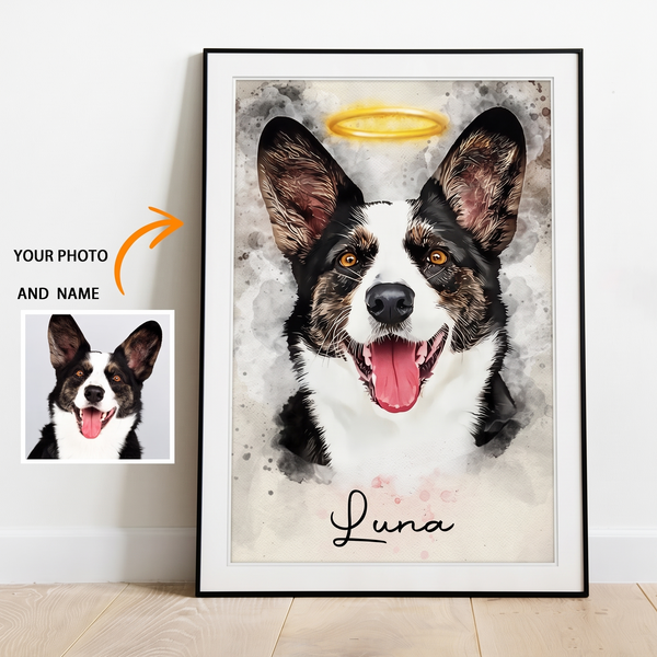 Halo watercolor-style pet portrait example